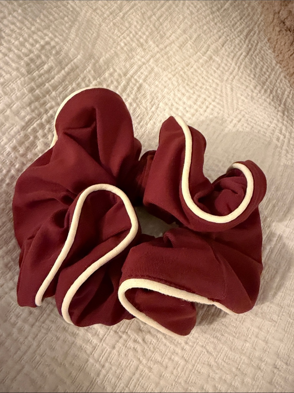 Montce Burgundy Hair Scrunchie with Cream Trim